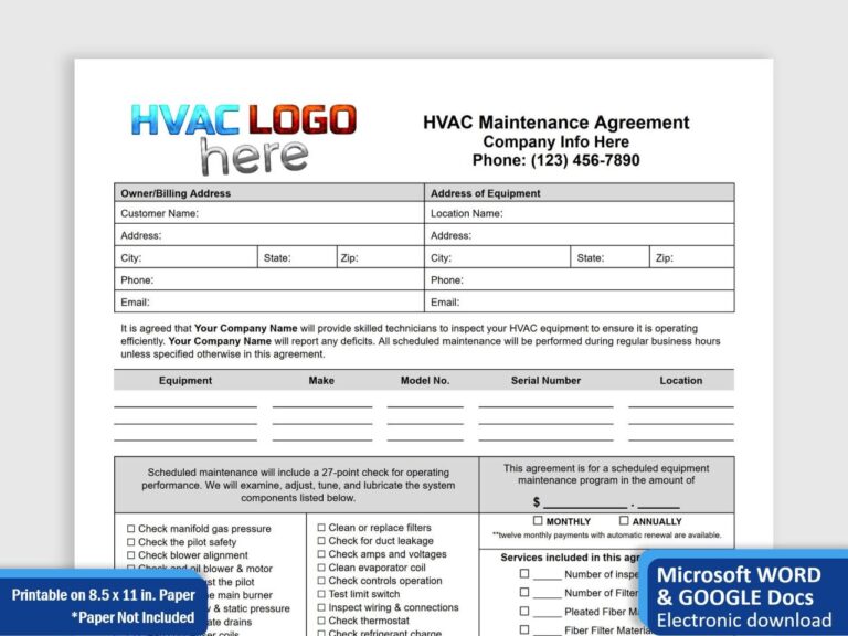 Free Commercial Hvac Maintenance Contract Template to Edit Online