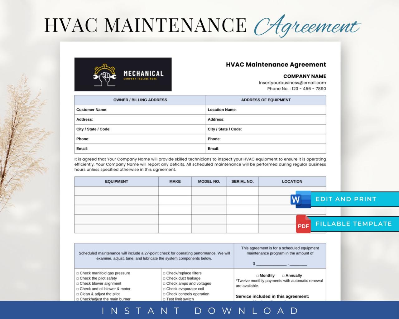 HVAC Maintenance Agreement Template, Preventative Maintenance Agreement ...